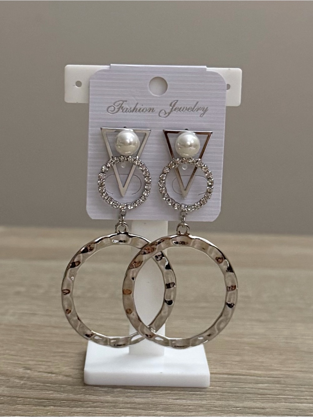 Silver Geometric Pearl Statement Earrings